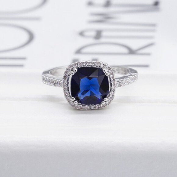🔥 Classic Square Royal Blue Gemstone Zircon Thin Rings for Women, EVGG1220 - Picture 2 of 6